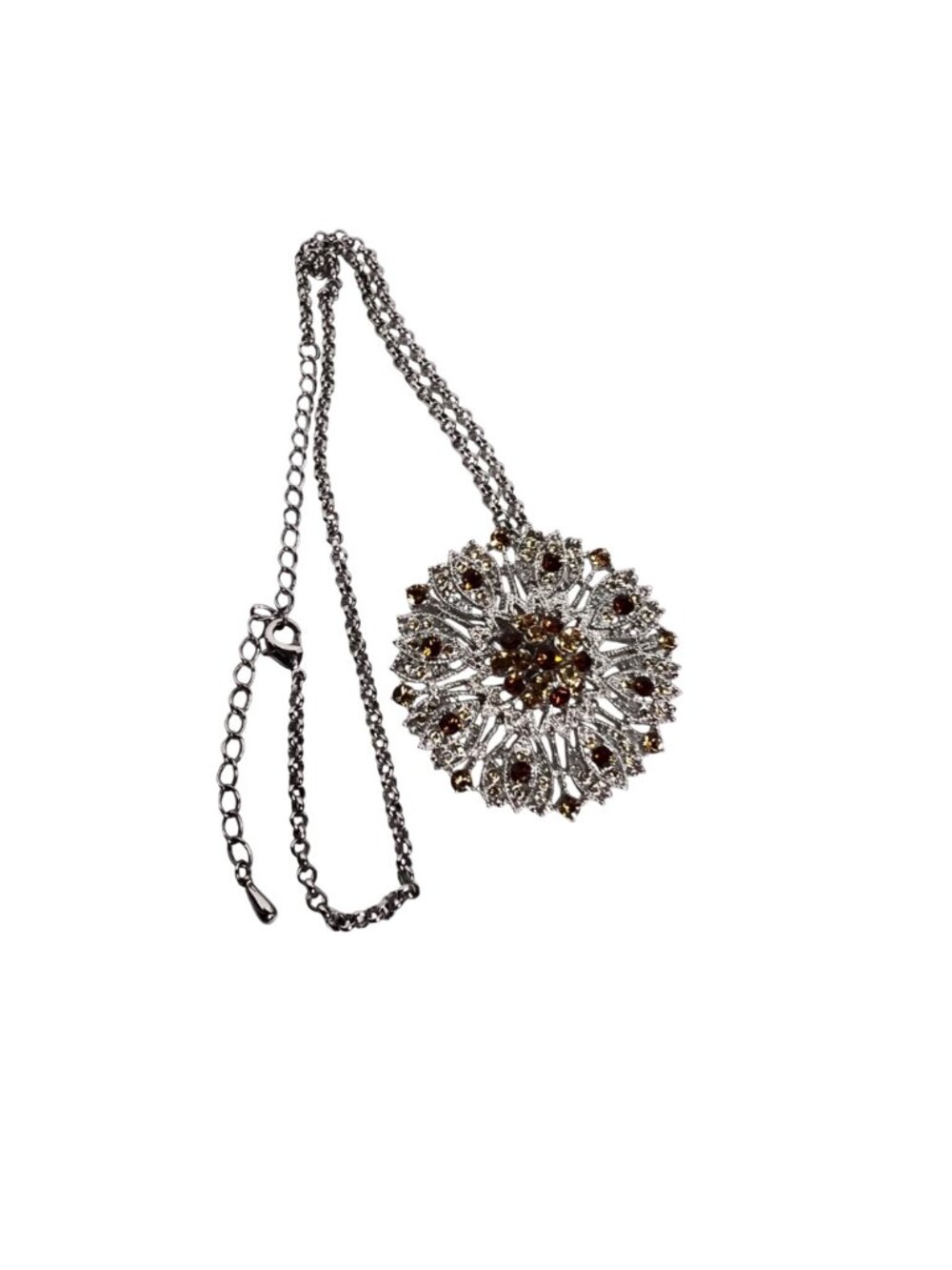 Camrose And Cross Silver Tone Necklace With Starburst Pendant/Brooch (6322) - Picture 6 of 10
